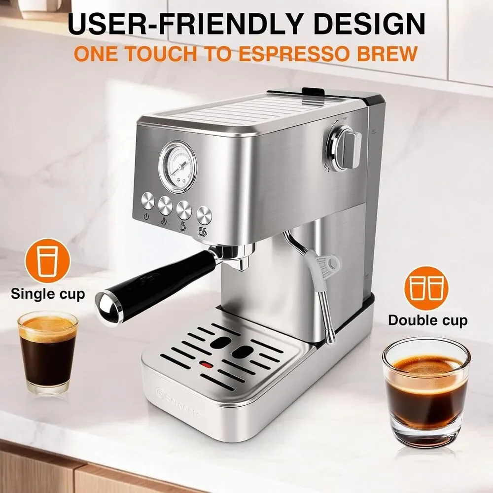 20 Bar Espresso Machine with Milk Frother Stainless Steel Coffee Maker, 1350W Fa